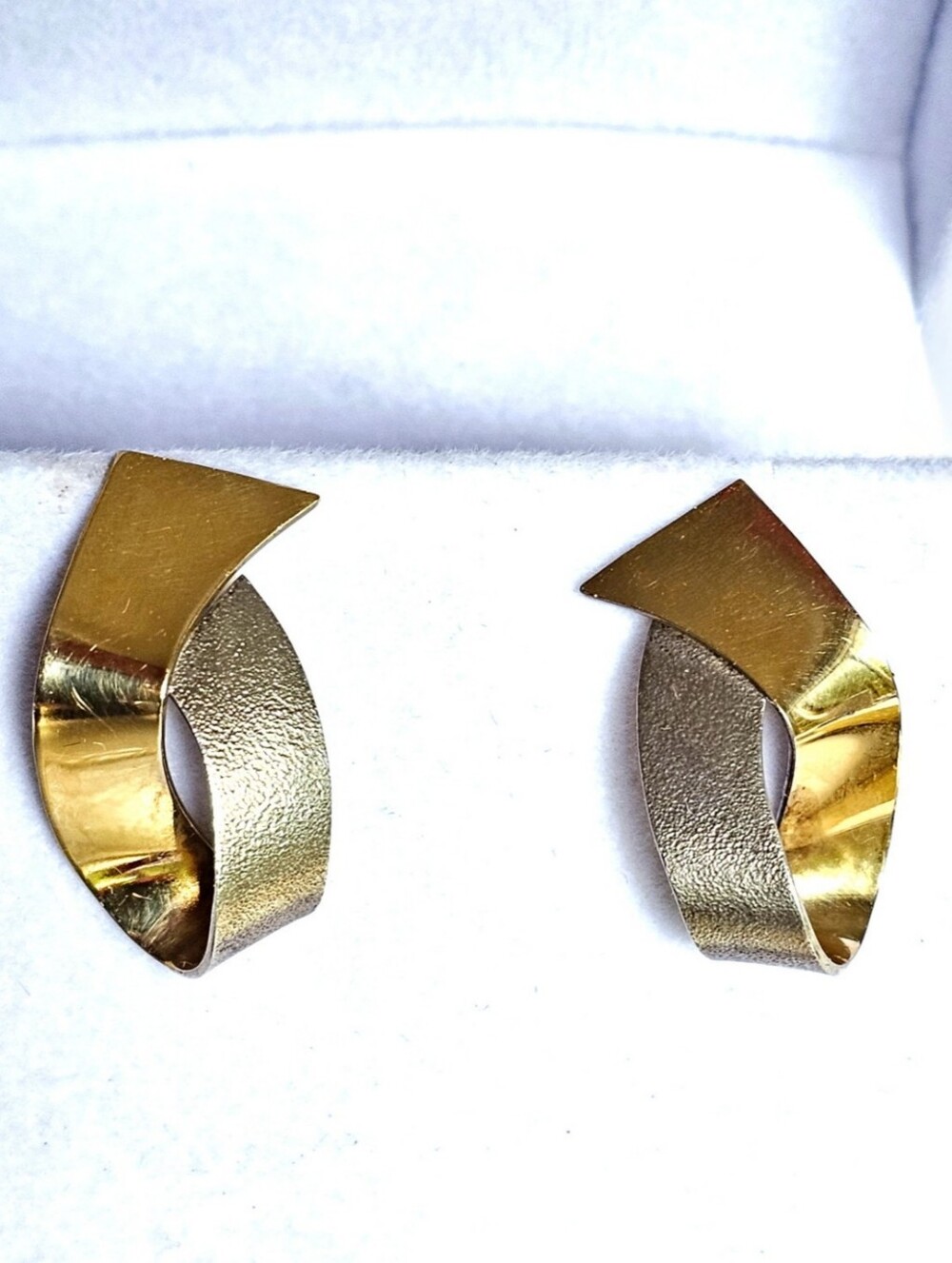 14k Gold Vintage Artisan Modernist Architectural Art Deco Earrings